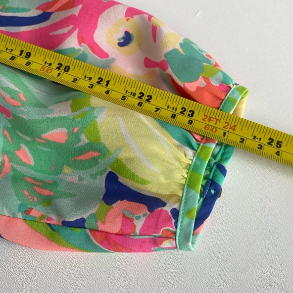 Lilly Pulitzer CASA BANANA Pink Yellow Stacey 100% Silk Blouse Top Floral Large - Picture 17 of 17